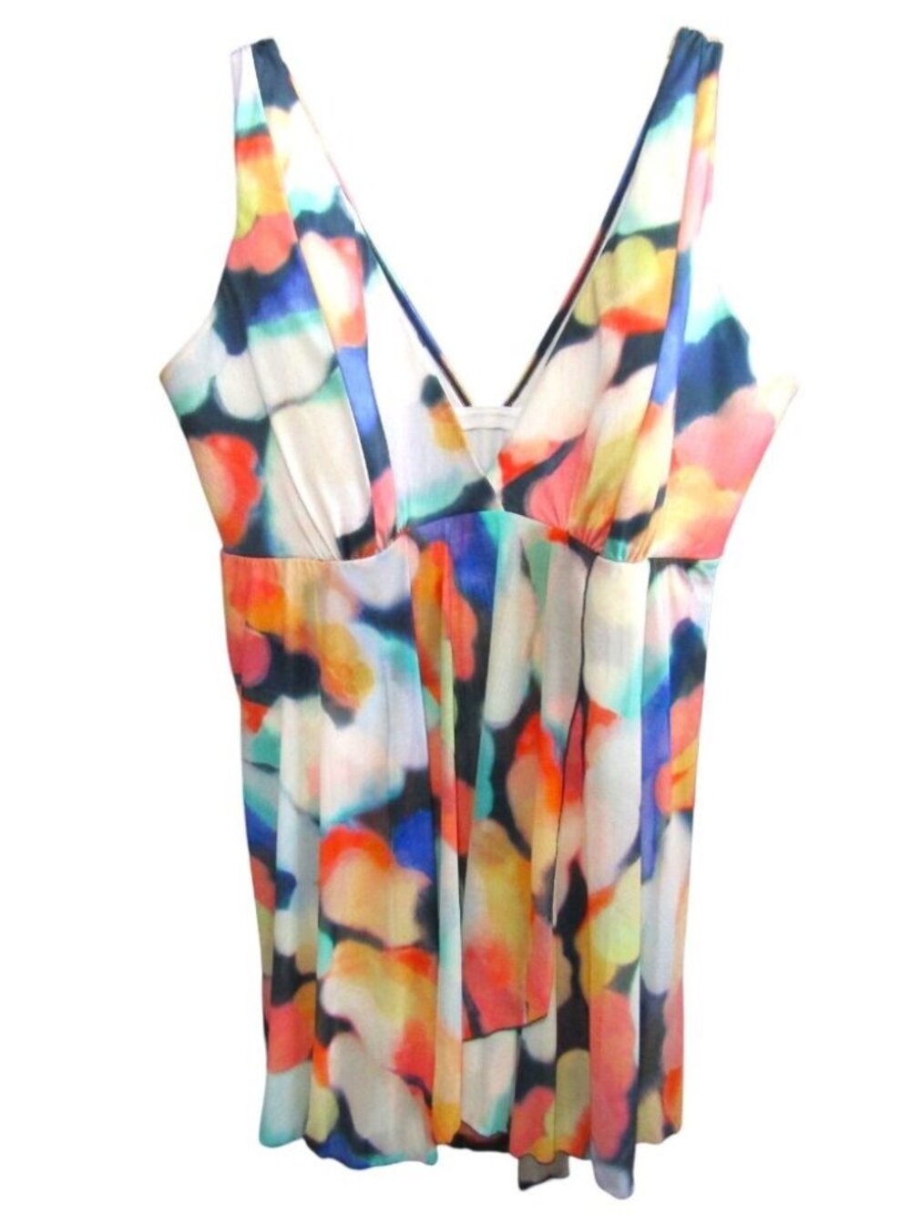 Swim by Cacique One Piece Swim Dress Size 40 Multicolor V Neck Bra Back Tie